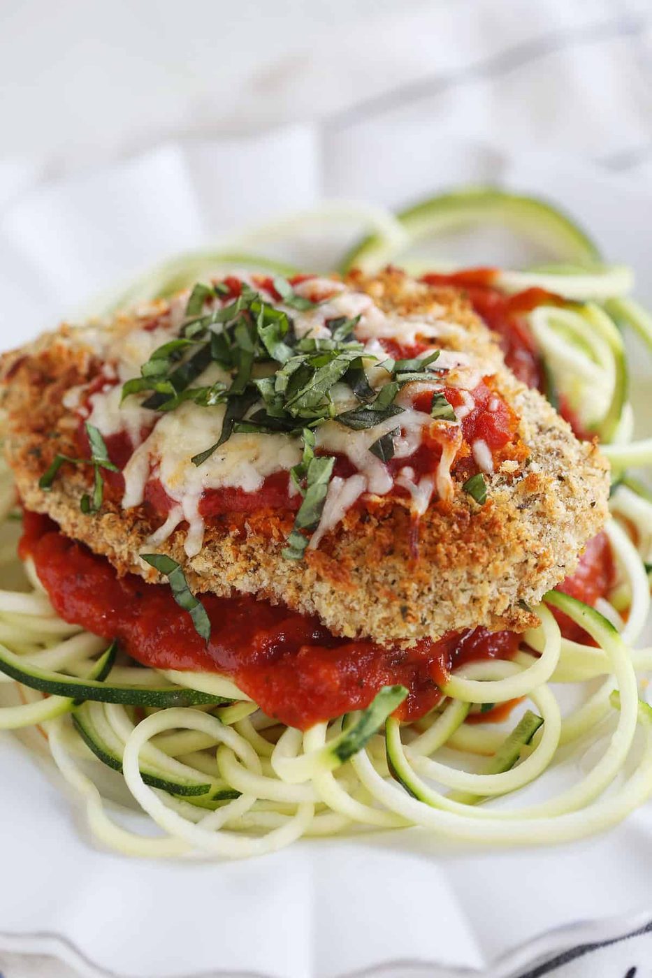Oven-baked Chicken Parmesan with Zucchini Noodles