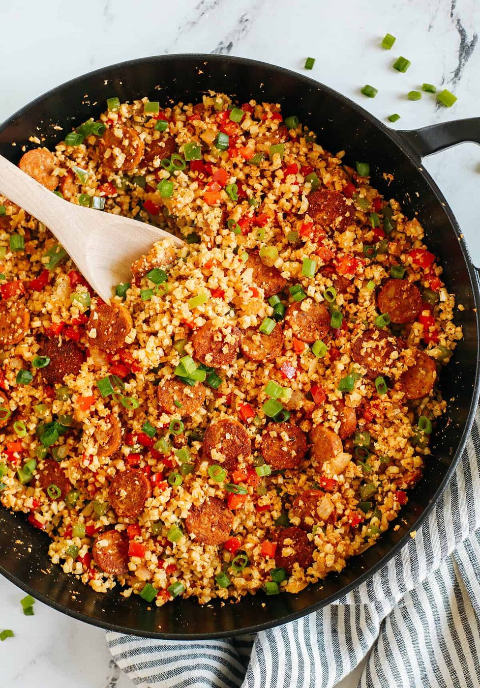 Cajun Sausage & Cauliflower Rice Skillet
