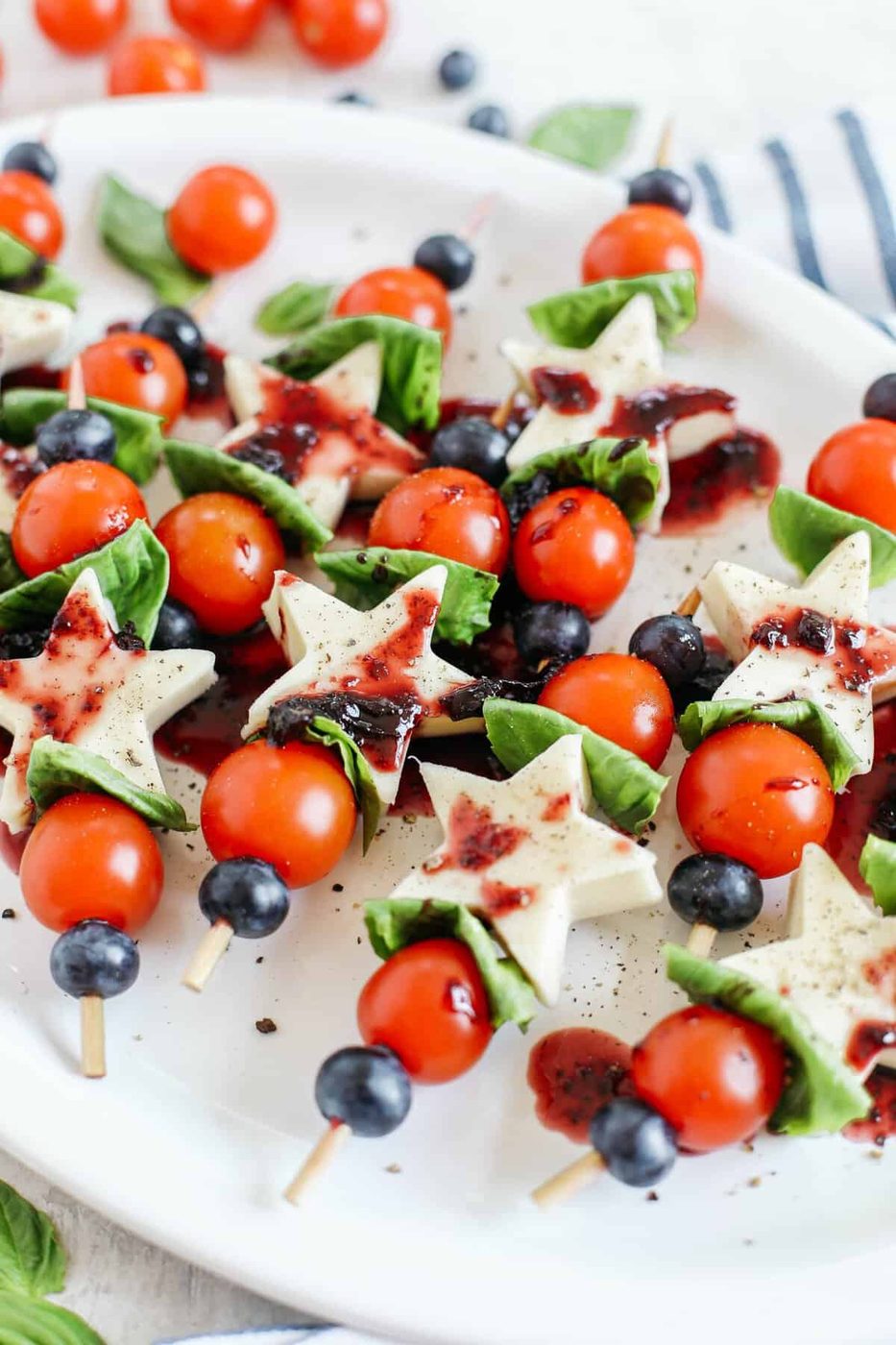 Skewers Caprese with Blueberry Balsamic Glaze