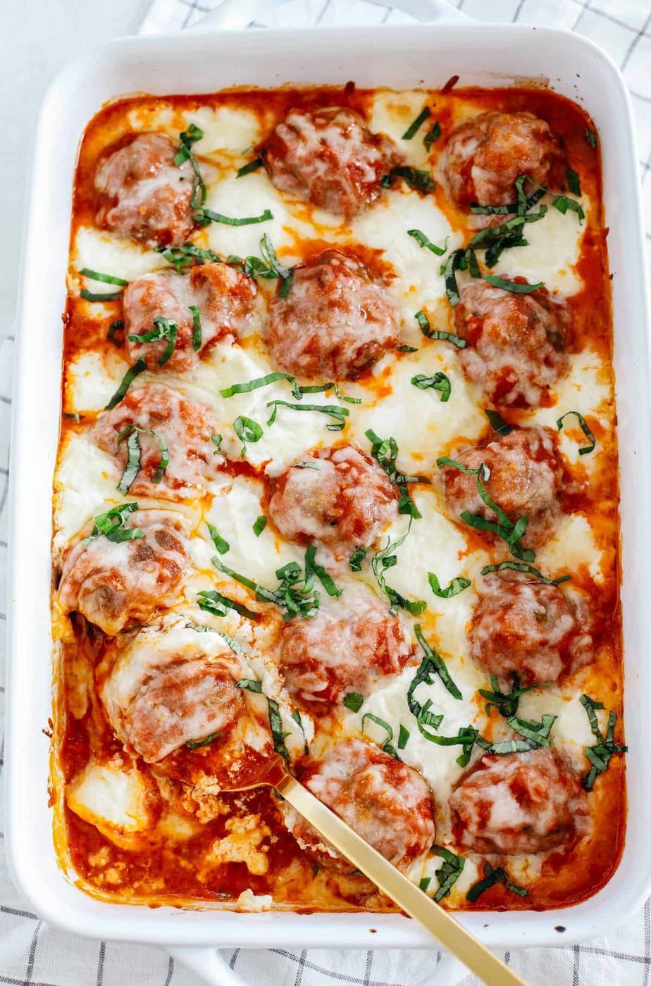 Keto Cheesy Meatball Casserole