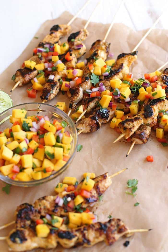 Sriracha Mango Chicken Skewers