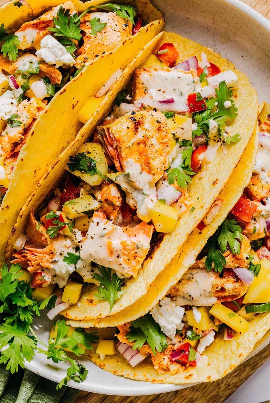 Sriracha Mango Salmon Tacos