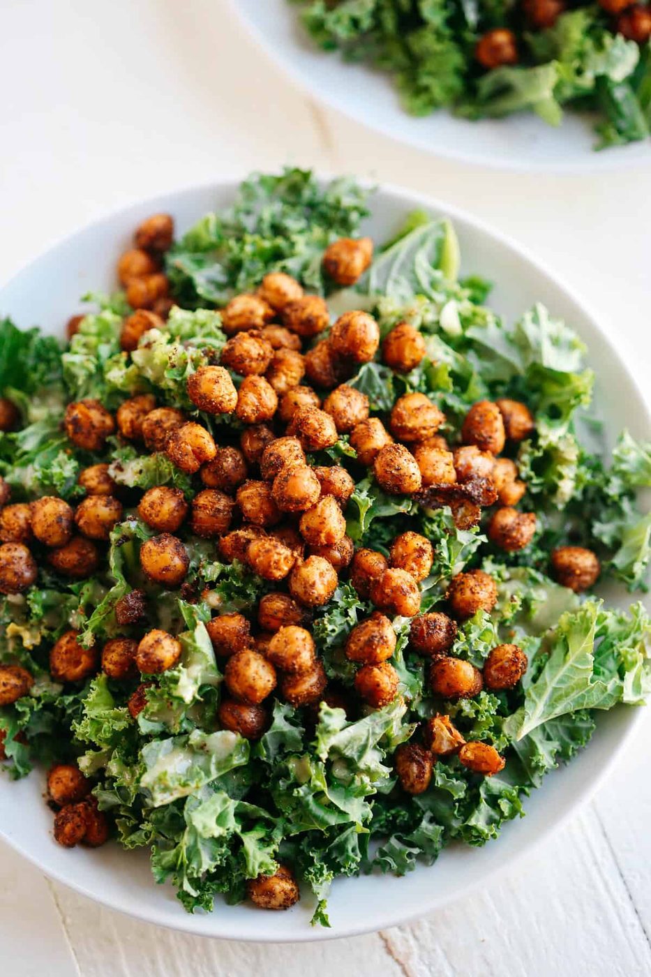 Chickpea Roasted Kale Salad with Tahini Dressing