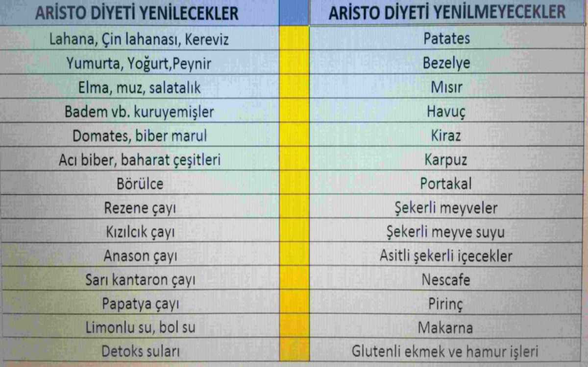 aristo diyeti nasıl yapılır? i̇şte aristo diyet listesi ve menüsü