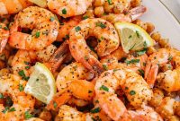 Skillet Lemon Garlic Shrimp with Chickpeas