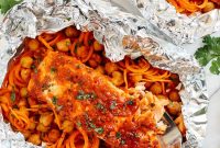 Moroccan Salmon Foil Packets with Carrot Noodles and Chickpeas
