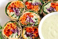 Rainbow Vegetable Rolls Recipe with Ginger-Avocado Dressing