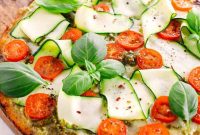 Cauliflower Pesto Pizza with Garden Veggies