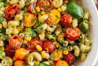 Summer Pesto Pasta Salad with Cherry Tomatoes and Mozzarella