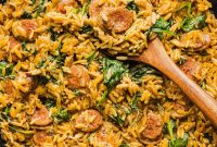One-Pan Creamy Chicken Sausage and Orzo Skillet