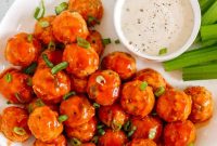 Spicy Buffalo Chicken Meatballs with Blue Cheese Dip