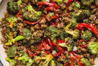 Mongolian Ground Beef Stir Fry Bowls with Rice and Vegetables