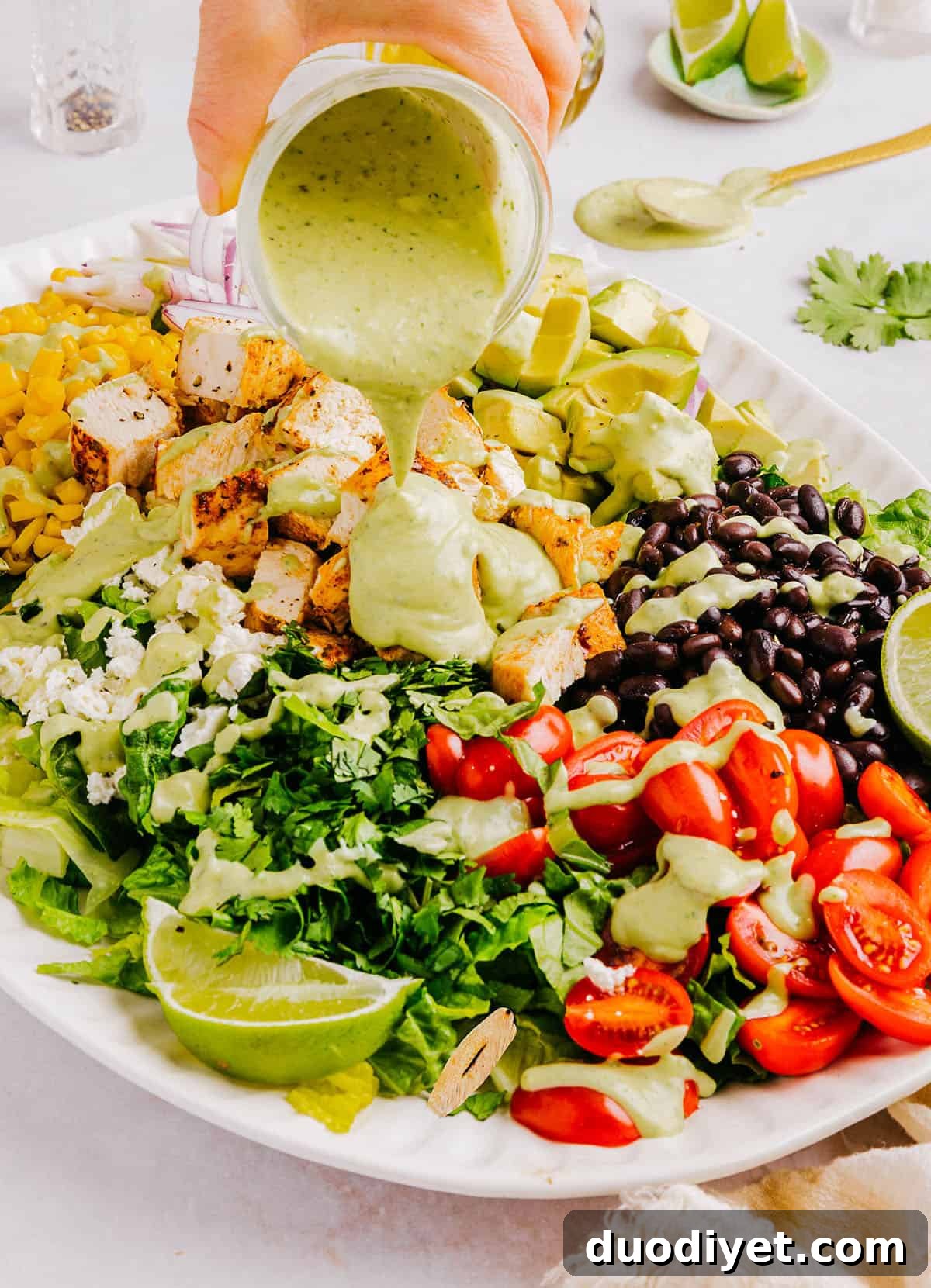 Southwest Chicken Salad with creamy avocado cilantro dressing