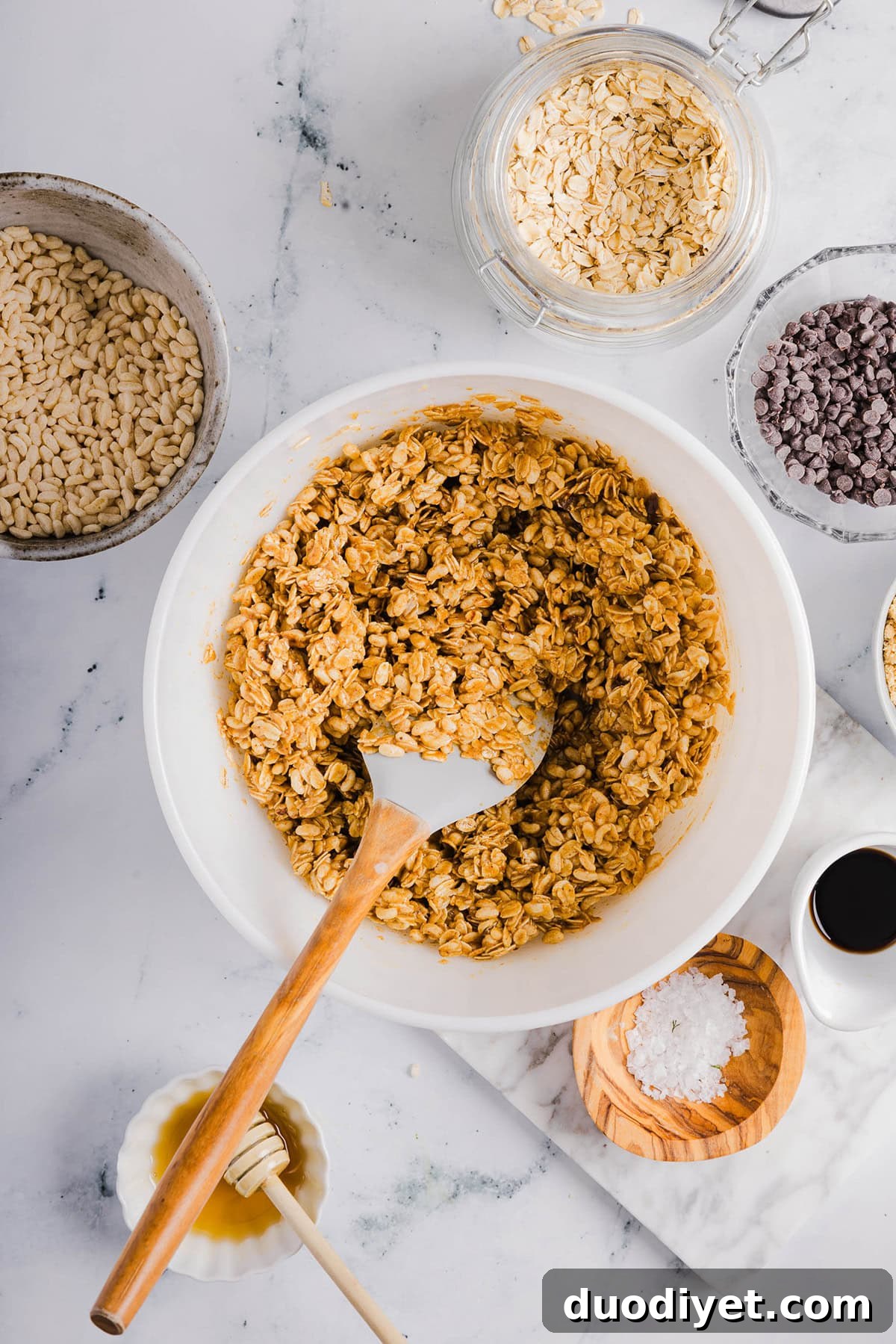 No-Bake Almond Butter Granola Bars Recipe 4 Close-up of granola bar texture