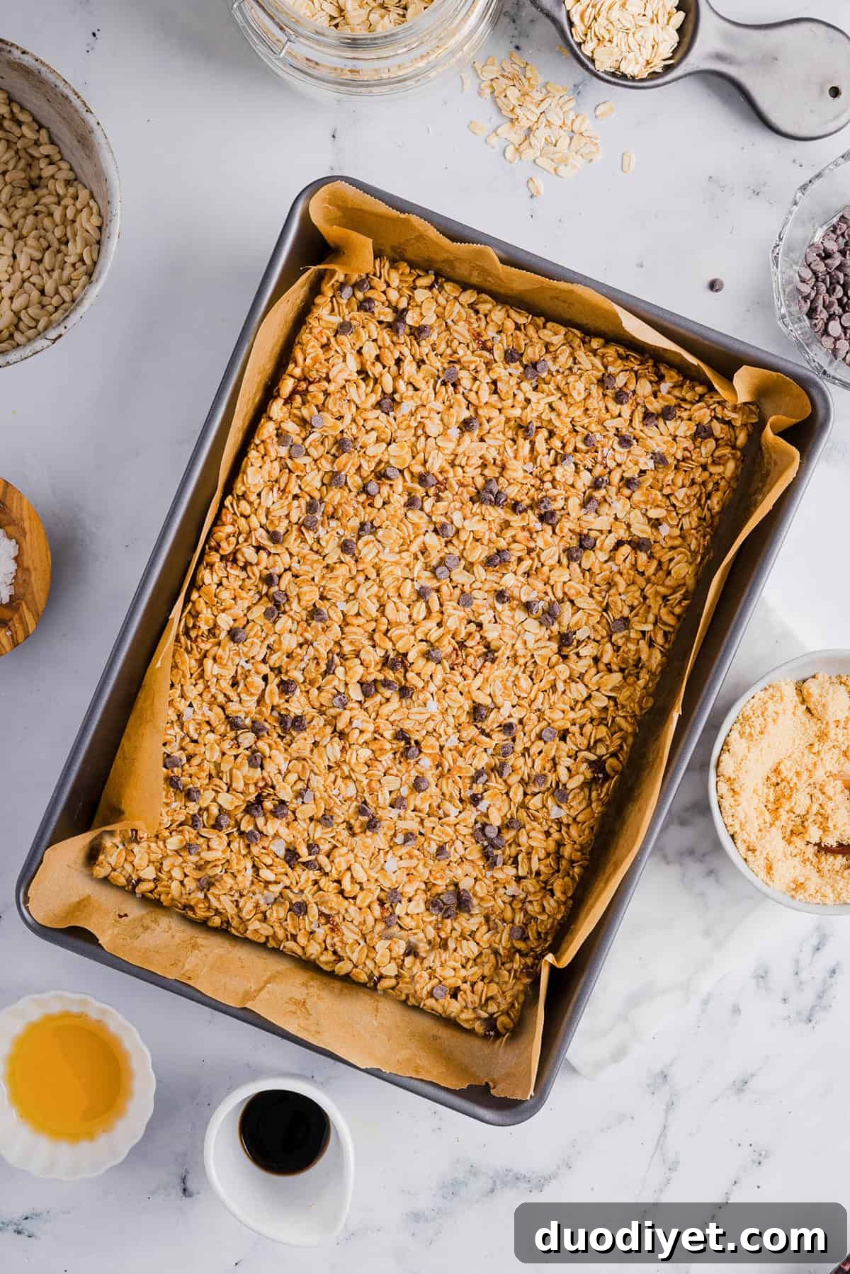 No-Bake Almond Butter Granola Bars Recipe 5 Rows of chilled granola bars