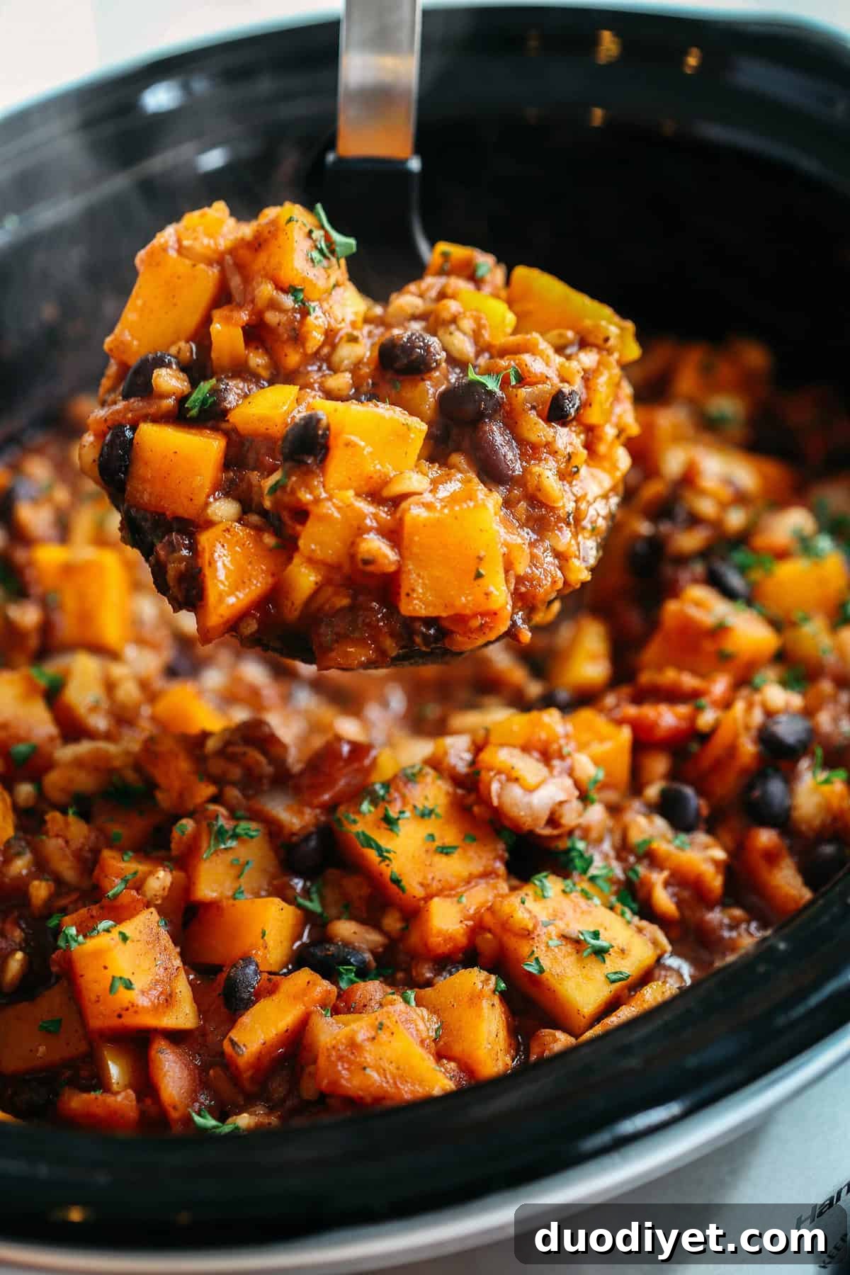 A bowl of Slow Cooker Butternut Squash and Farro Chili