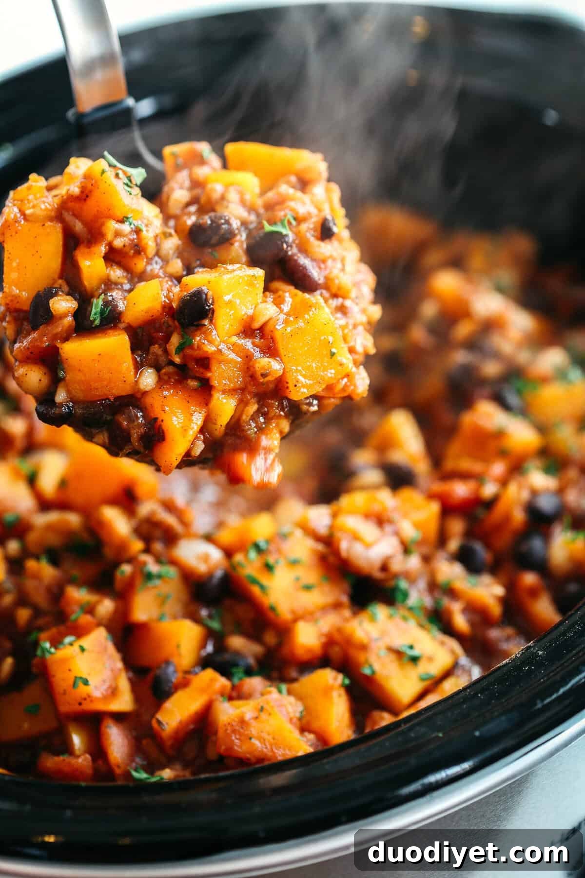Slow-Cooker Butternut Squash and Farro Chili Recipe 6 Bowl of leftover chili ready to reheat
