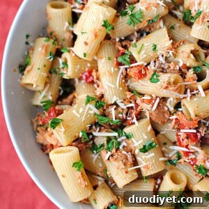 Creamy Tuna Rigatoni with Sun-Dried Tomatoes 3 Plated Tuna Rigatoni
