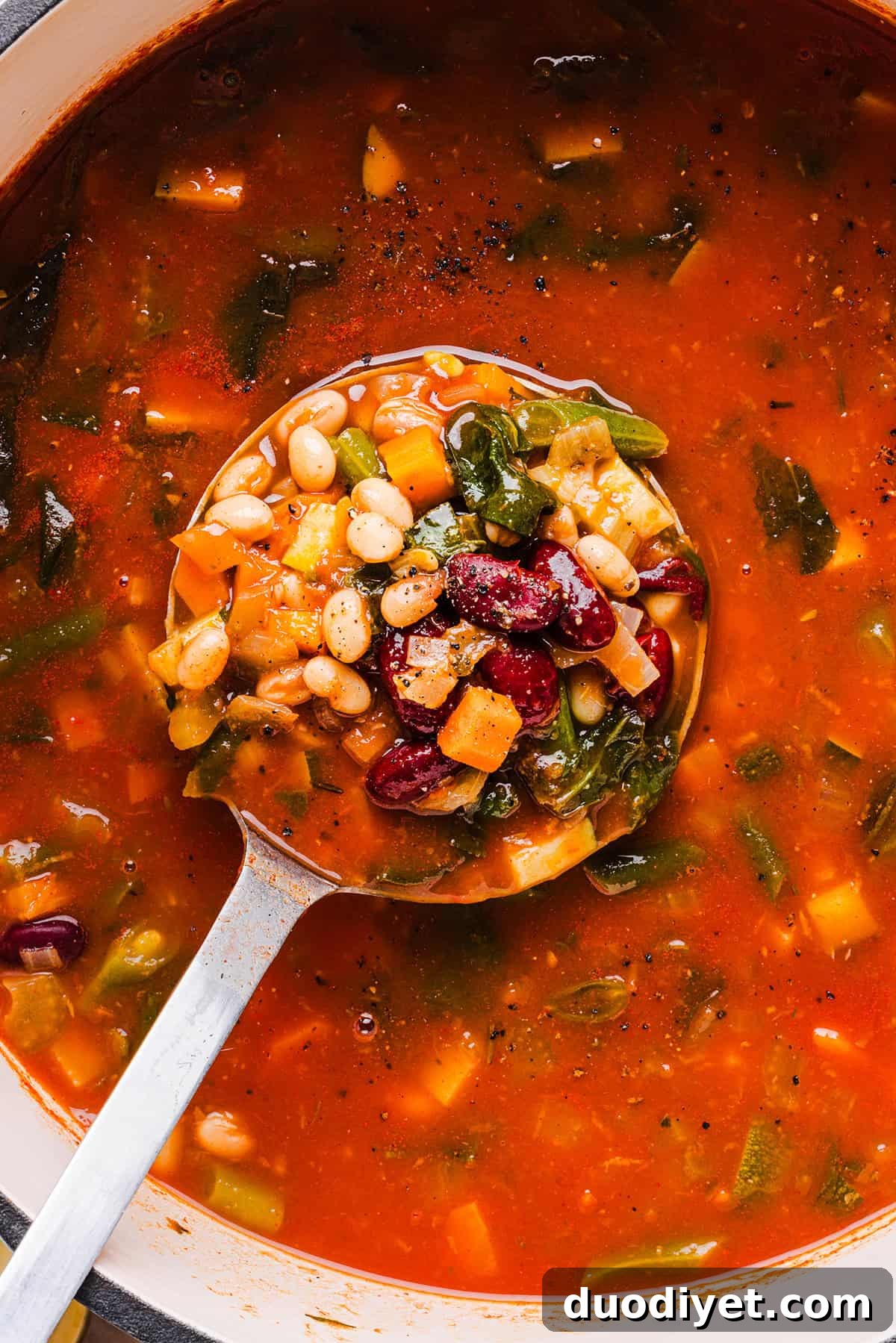 Olive Garden Minestrone Soup with fresh vegetables and spinach