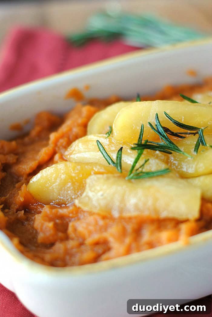 Mashed sweet potatoes with sautéed apples