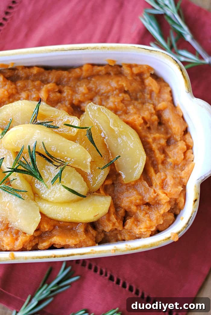 Serving of mashed sweet potatoes with apples