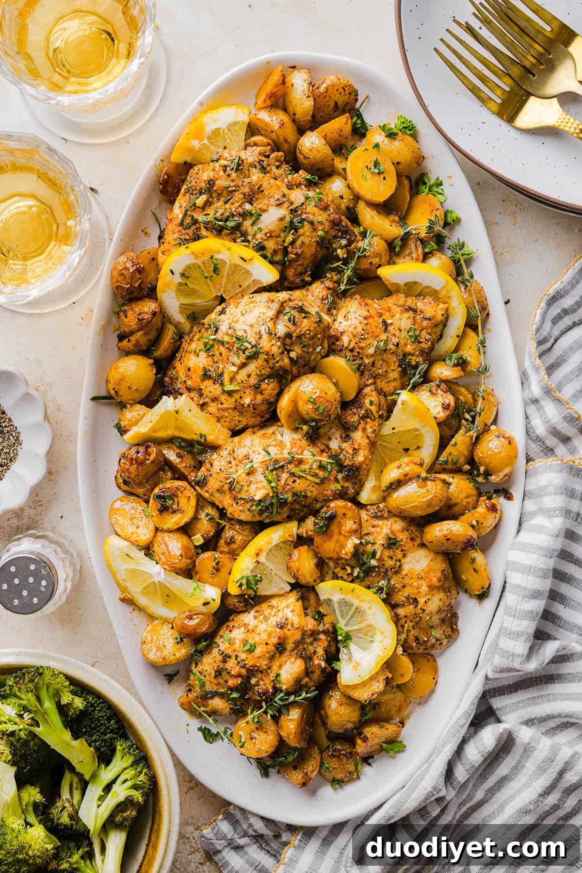 Serve the lemon herb chicken with roasted vegetables or a salad.