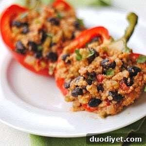 Quinoa Stuffed Bell Peppers Recipe 3 Quinoa stuffed peppers plated