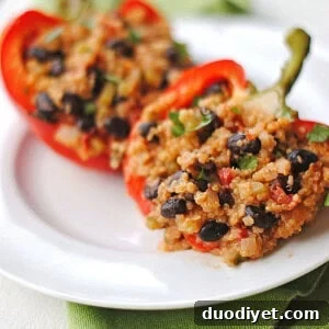 Quinoa stuffed red bell peppers ready to serve