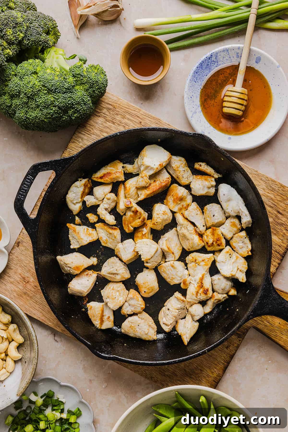 Cashew Chicken Stir-Fry with Vegetables 4 Cashew chicken stir fry ingredients prepped