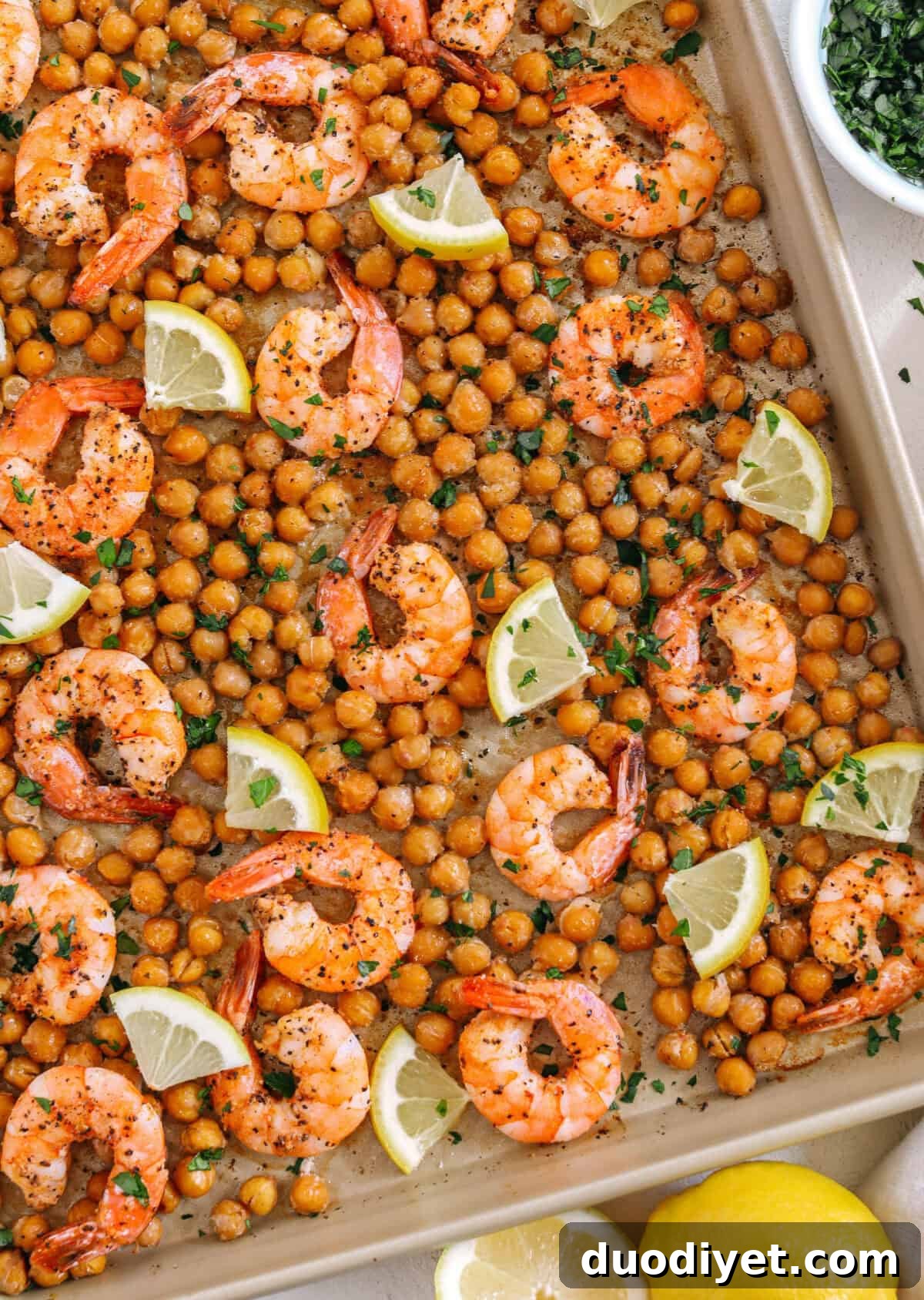 Skillet Lemon Garlic Shrimp with Chickpeas 4 Flavorful Lemon Garlic Shrimp with Chickpeas easily made in under 30 minutes all on one pan with just a few simple ingredients! Perfect as an appetizer, on top of a salad or even as a main dish!