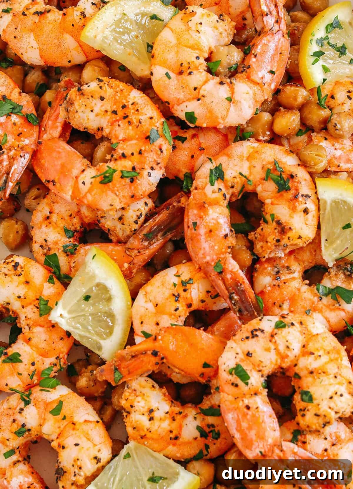 Skillet Lemon Garlic Shrimp with Chickpeas 5 Flavorful Lemon Garlic Shrimp with Chickpeas easily made in under 30 minutes all on one pan with just a few simple ingredients! Perfect as an appetizer, on top of a salad or even as a main dish!