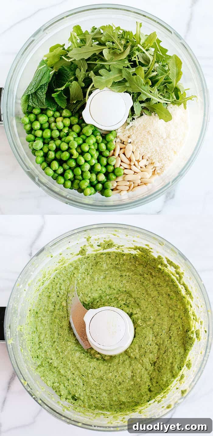 Pea and Arugula Pesto Pasta Salad Recipe 3 Pea and Arugula Pesto Pasta Salad served in a bowl