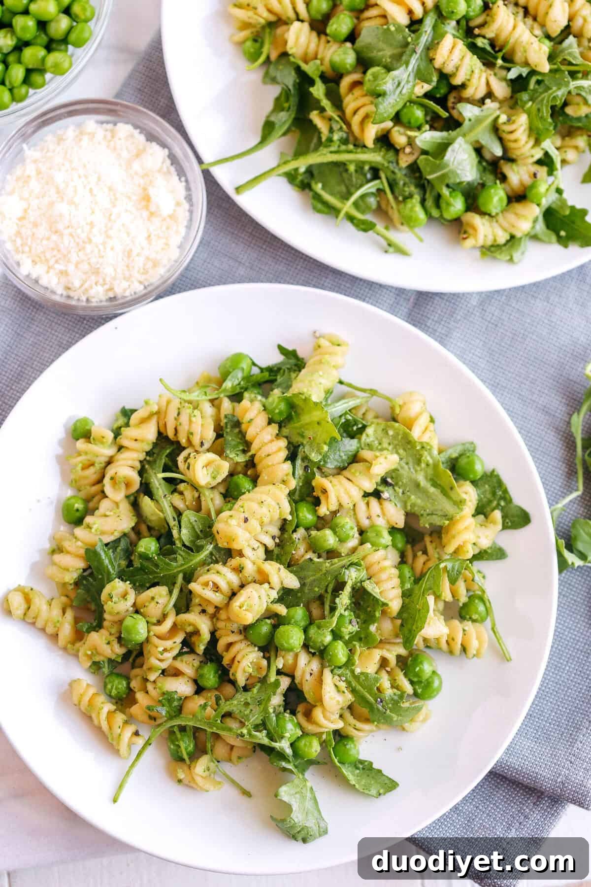 Pea and Arugula Pesto Pasta Salad Recipe 4 Bowl of Pea and Arugula Pesto Pasta Salad ready to serve