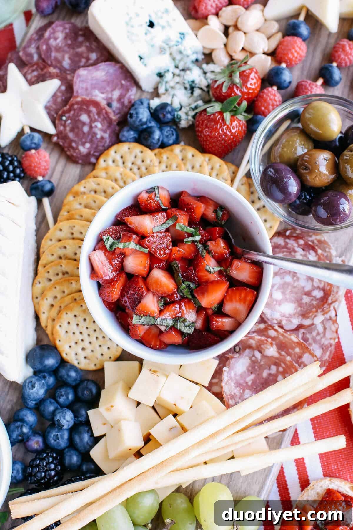 Red, White and Blue Cheese Board for 4th of July 6 Close-up of the ultimate patriotic cheeseboard