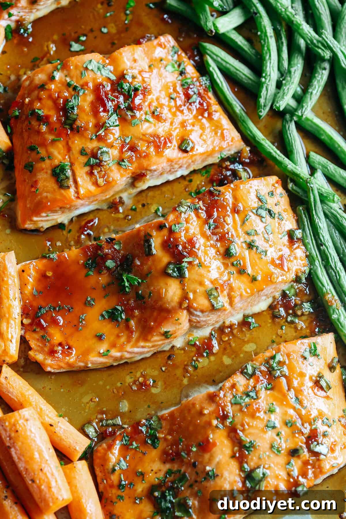 Sheet Pan Salmon with Ginger-Soy Glaze 4 This Sheet Pan Ginger Soy Glazed Salmon makes the perfect weeknight dinner that’s quick, healthy and easily made all on one pan!