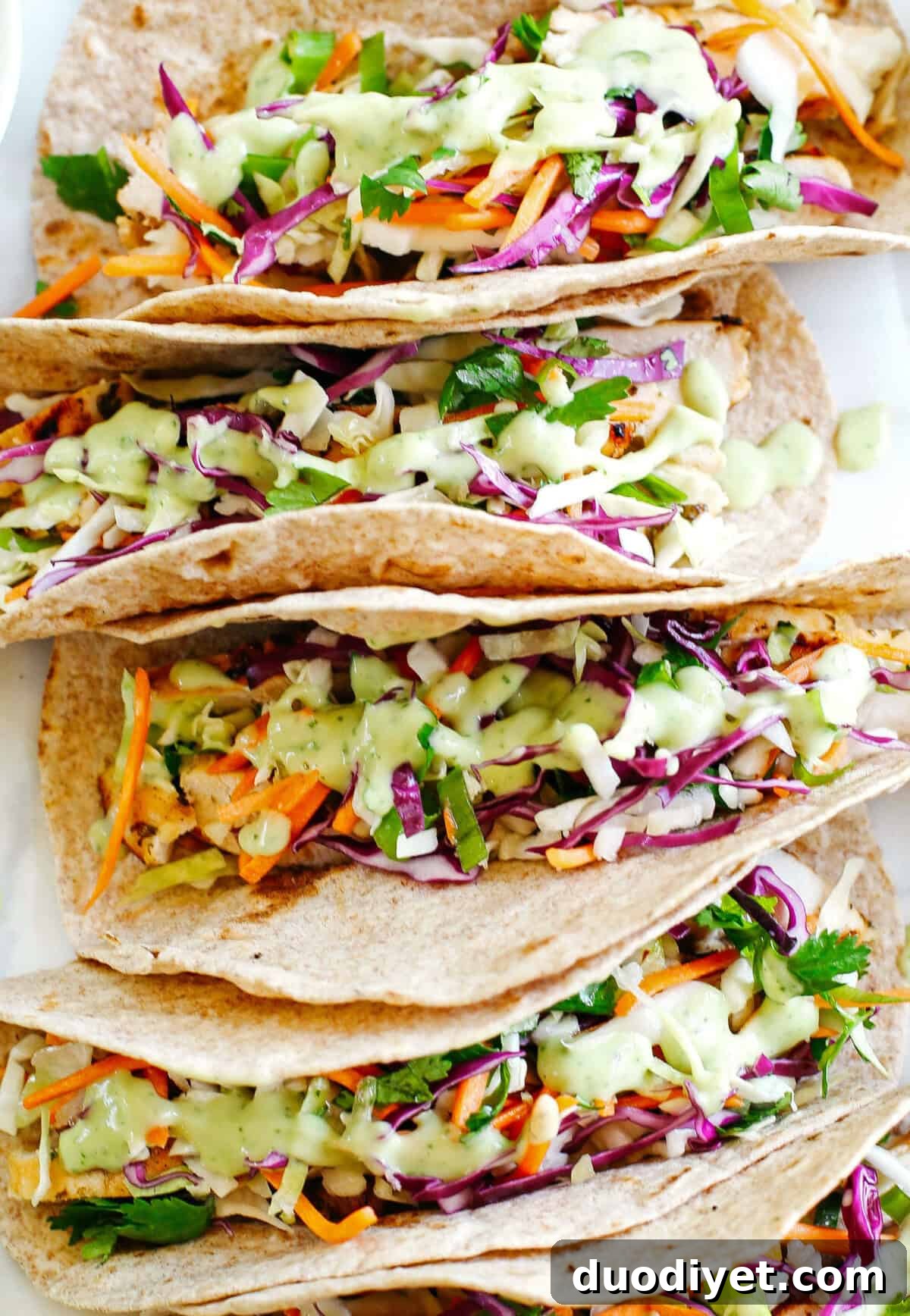 Grilled Cilantro-Lime Chicken Tacos Recipe 3 Easy and delicious Cilantro Lime Chicken Tacos topped with tangy coleslaw and homemade avocado crema make the perfect EASY summer recipe! Full of fresh flavors and healthy ingredients!
