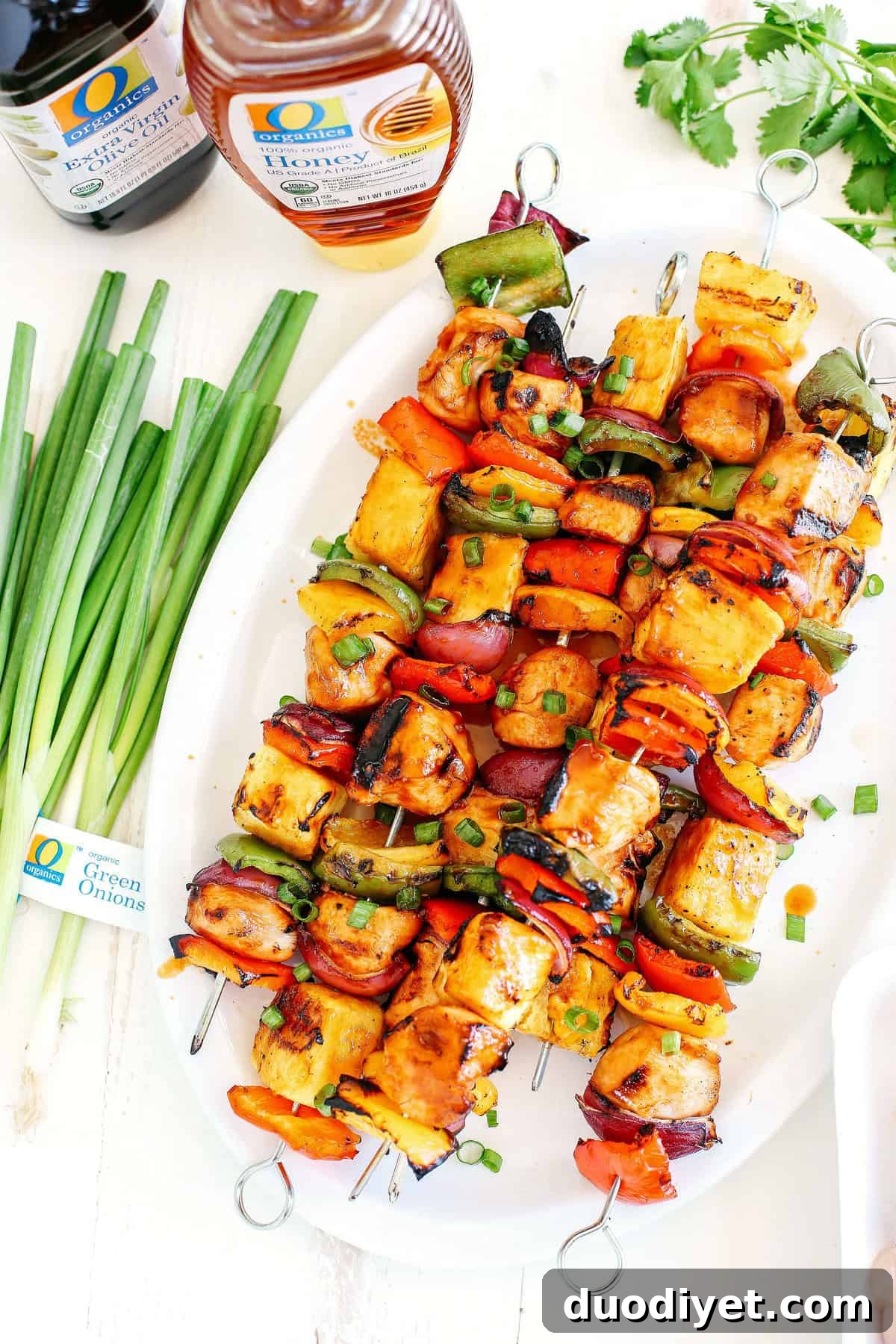 Grilled Hawaiian Chicken Skewers with Pineapple and Teriyaki 5 These Hawaiian Chicken Kabobs make the perfect summer meal that is easy, delicious and full of so much flavor!