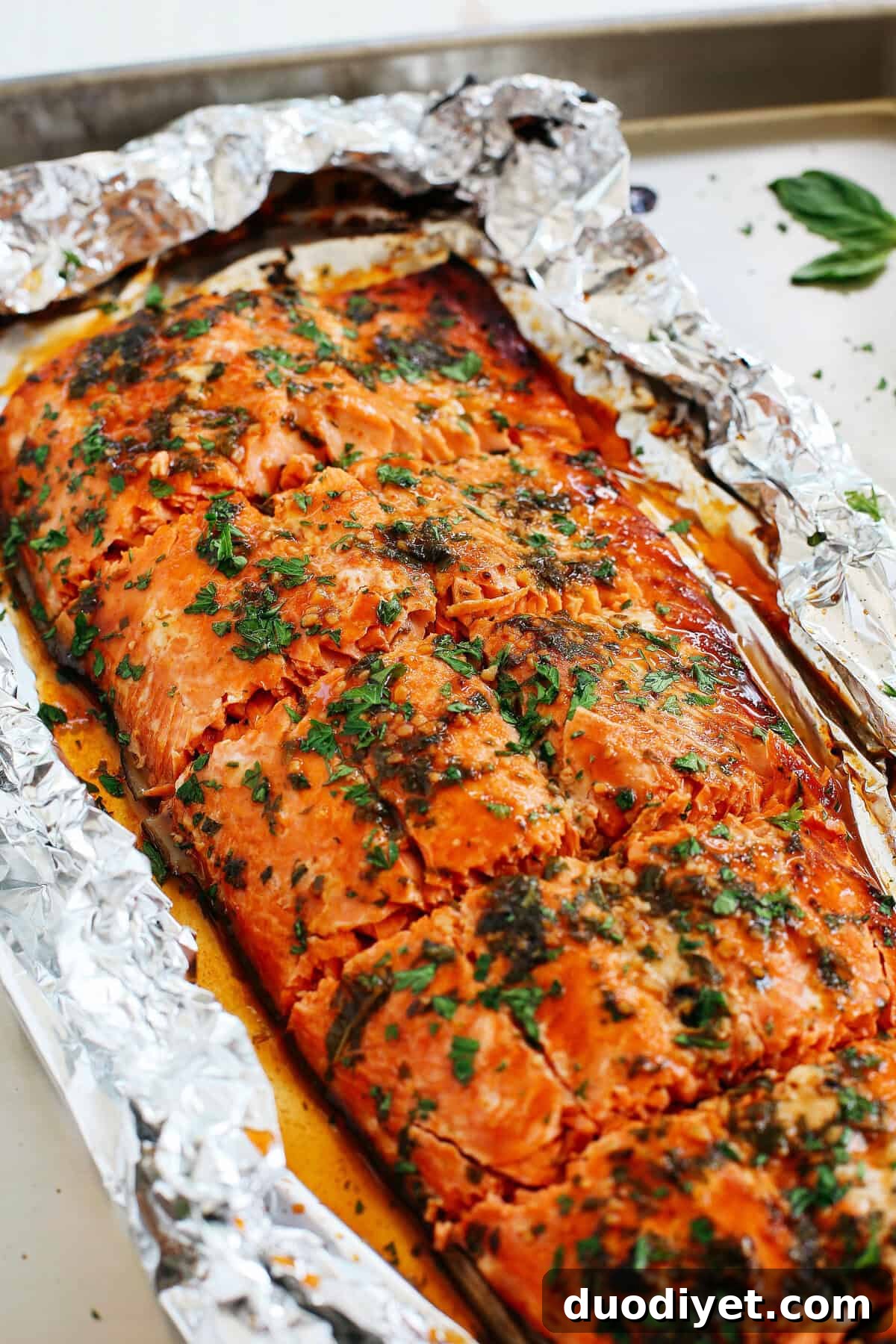Ginger Basil Salmon in Foil plated and ready to serve