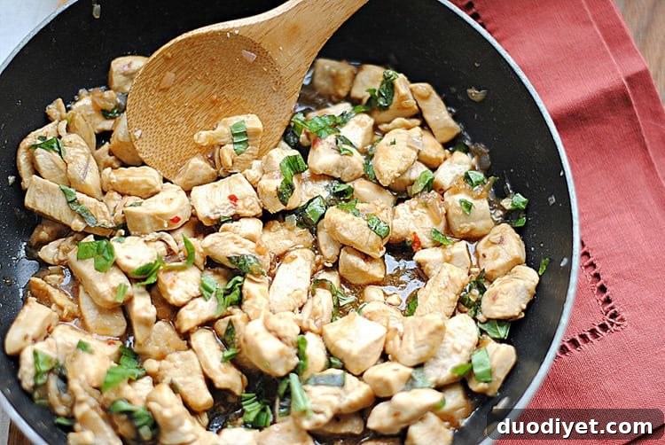 Spicy Thai Basil Chicken (Pad Krapow) Stir-Fry 3 Cooking process with basil and chicken