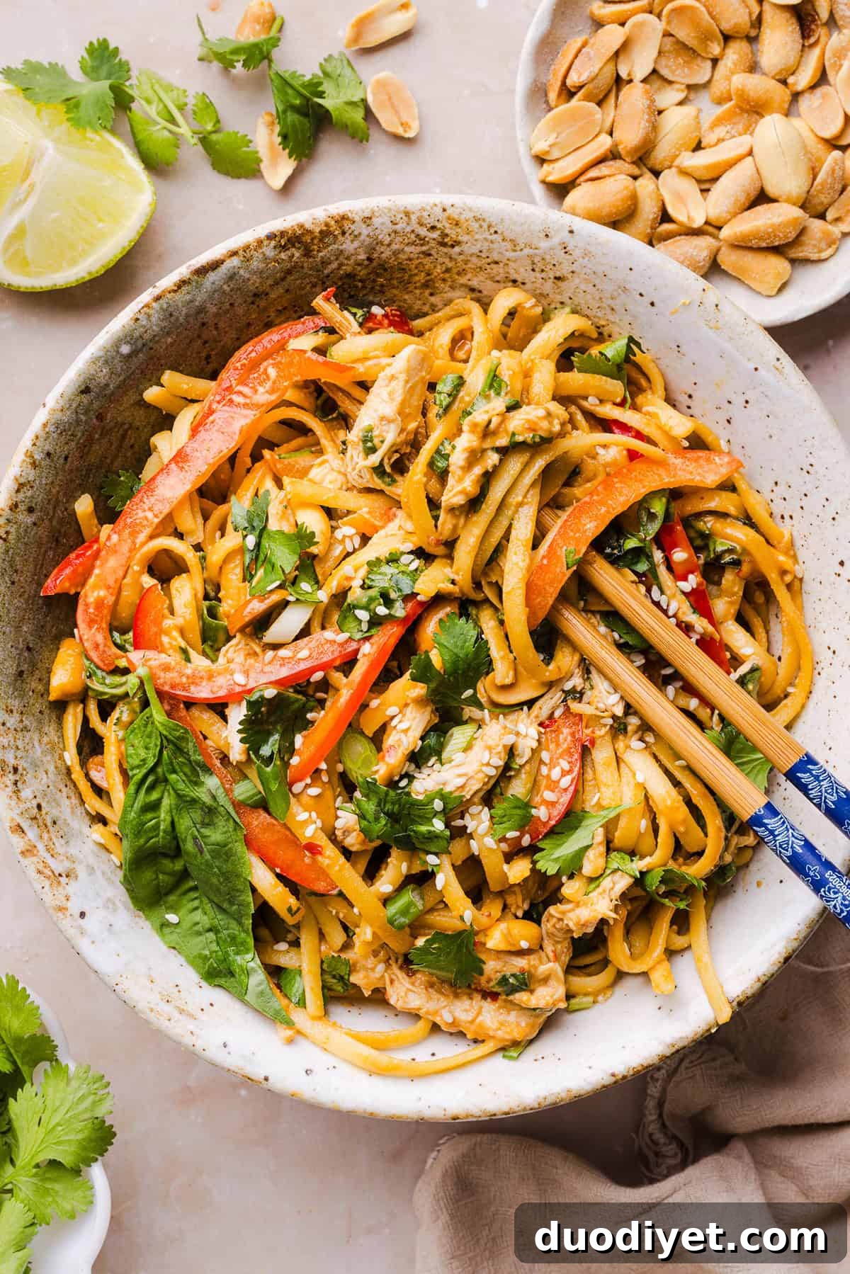 Meal-prep containers with peanut noodle bowls