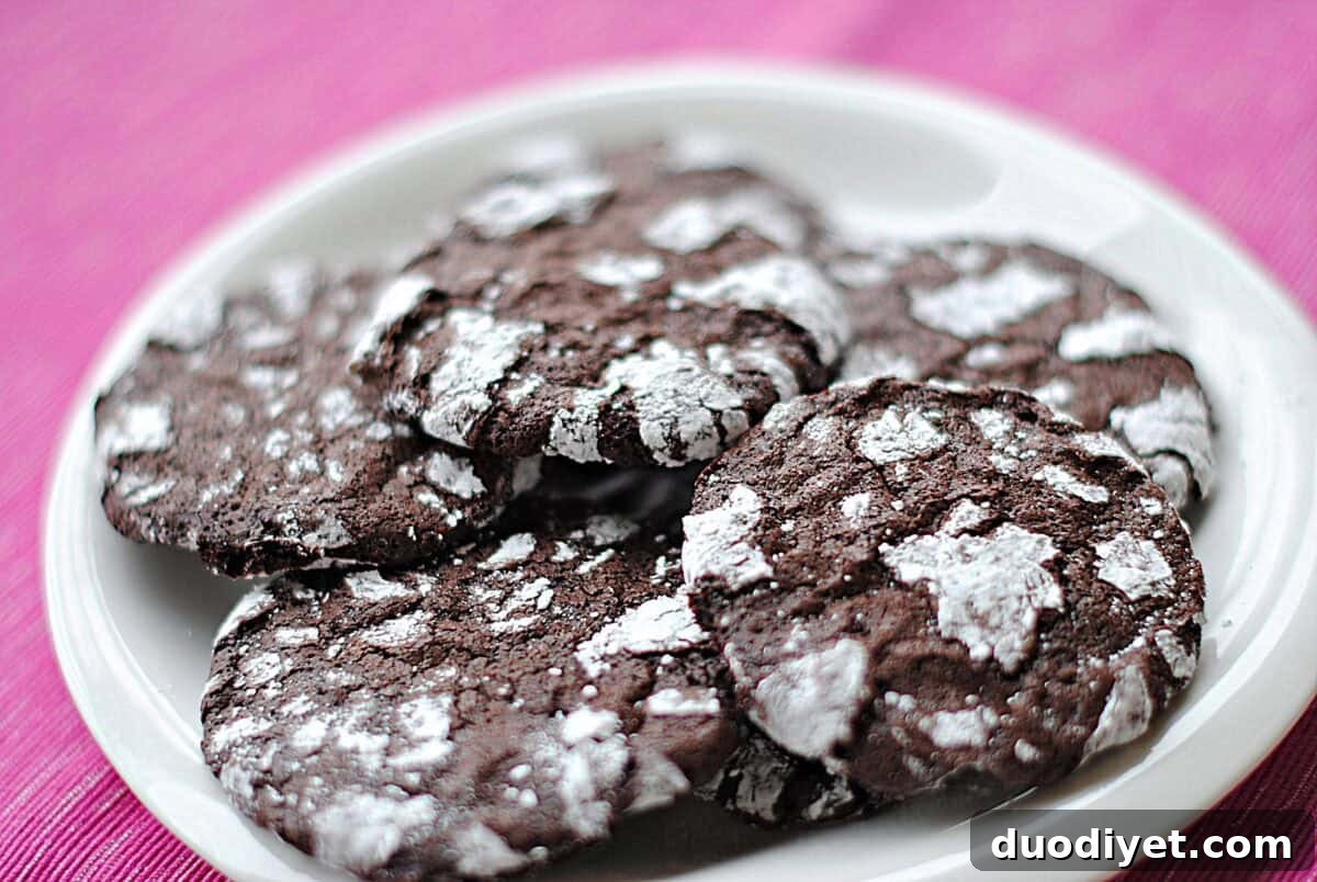 Skinny Fudgy Chocolate Crinkle Cookies Recipe 3 Close-up of chocolate crinkle cookie texture