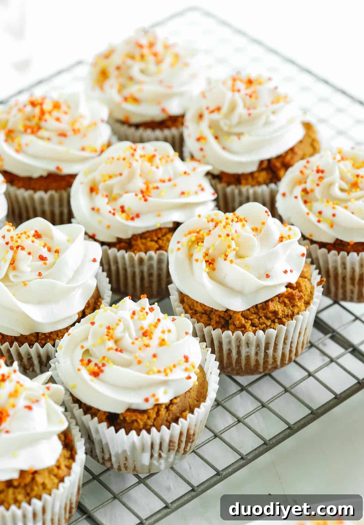 Cupcakes cooling on a wire rack