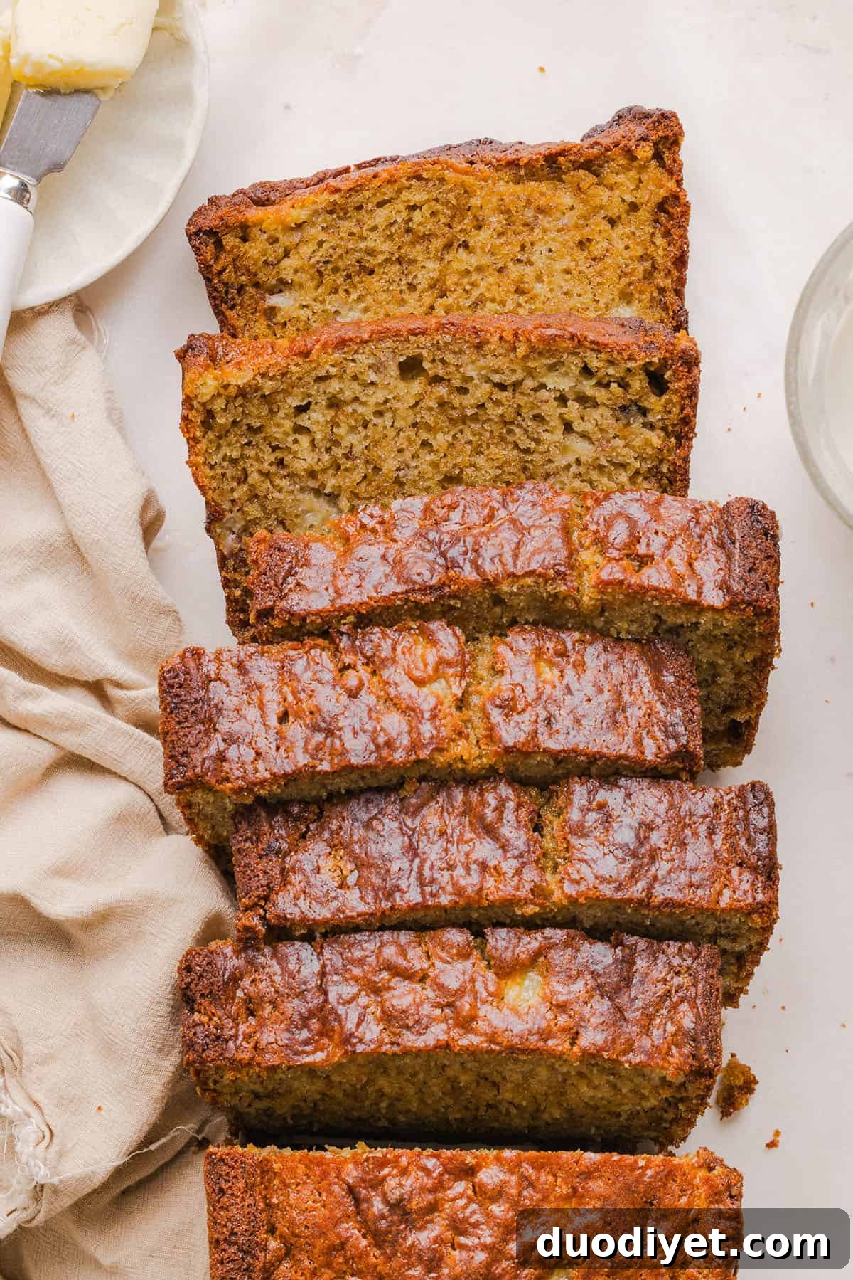 Sliced banana bread with rustic background