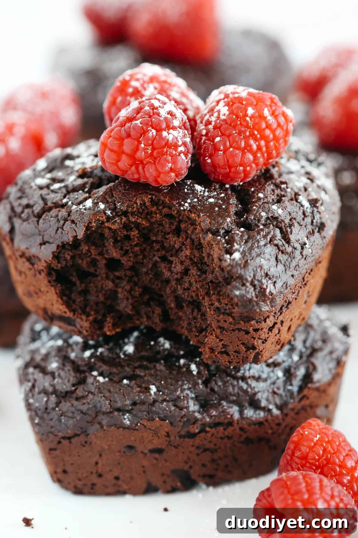 Perfectly portioned Mini Chocolate Cakes with delicious raspberry filling in every bite!  Gluten-free, dairy-free, refined sugar-free and SUPER moist!