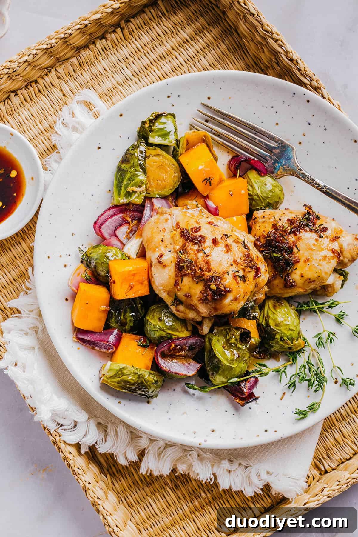 Finished sheet pan meal plated