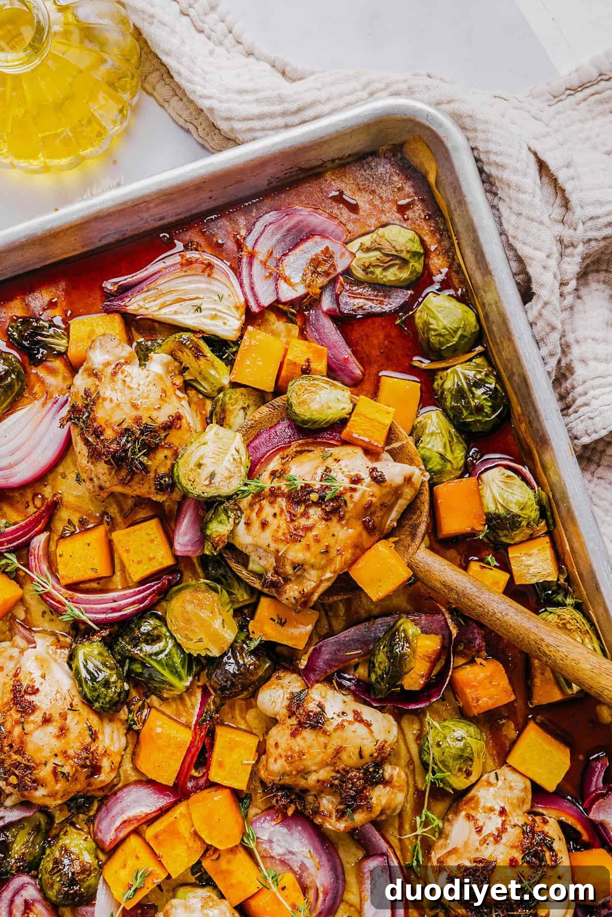 Plated maple glazed chicken with roasted vegetables