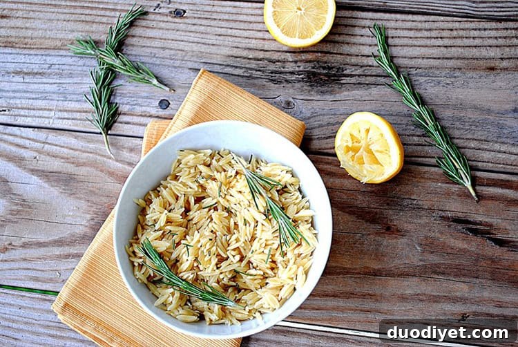 Orzo with Lemon and Rosemary close-up
