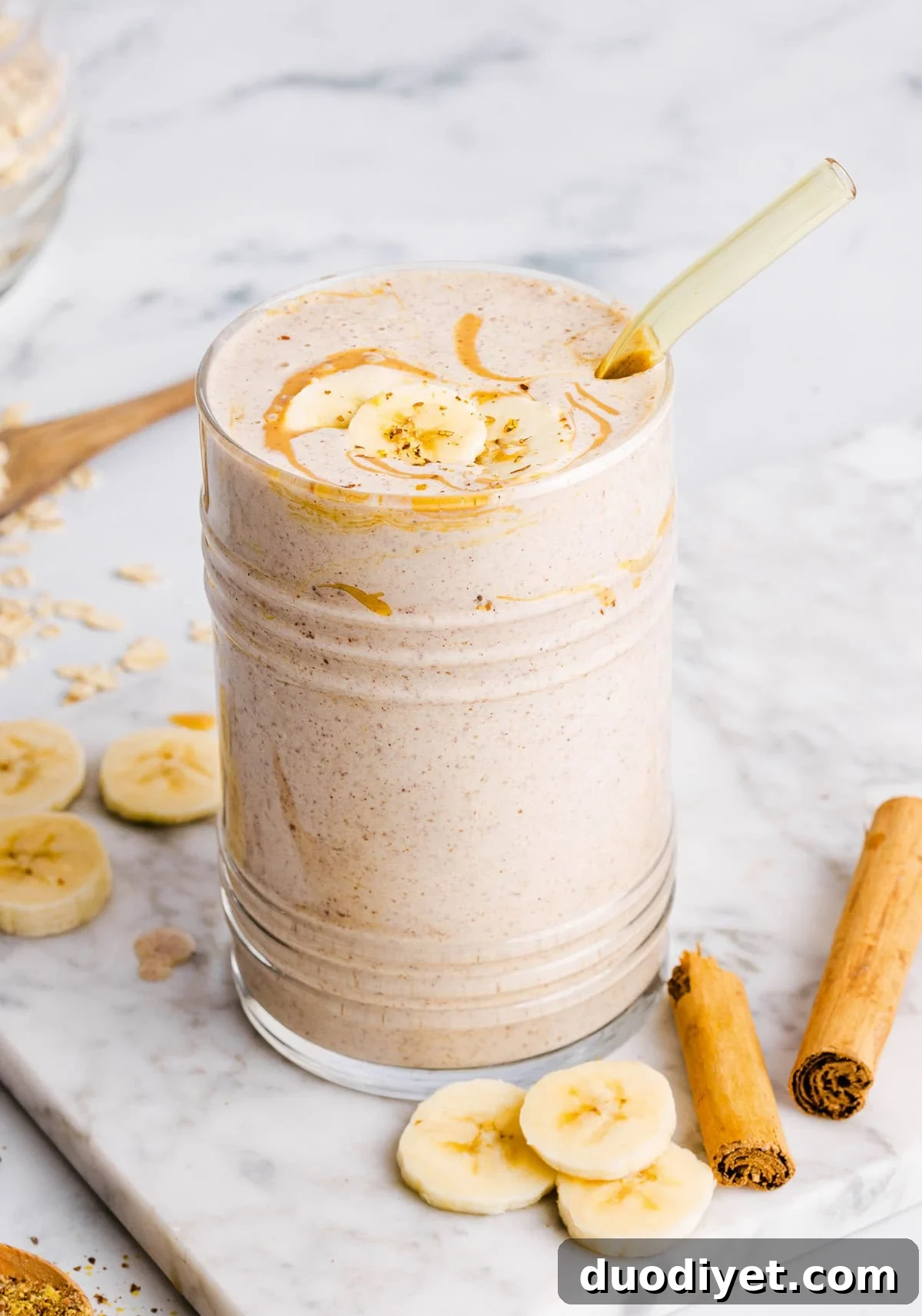 Start your morning off with this thick and creamy Healthy Banana Oat Breakfast Smoothie! Packed with protein and easily made with wholesome ingredients in just 5 minutes to keep you feeling full and satisfied all morning long.