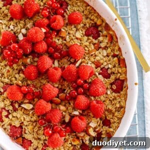 Raspberry almond baked oatmeal, plated