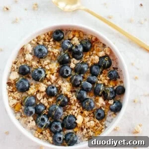 Creamy Blueberry and Granola Overnight Oats Recipe 4 Bowl of blueberry and granola overnight oats